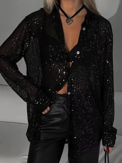 'Acacia' Sequin Long Sleeve Shirt - Celes Fashion